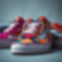 A close-up of unique Vans shoe designs showcasing various colors and patterns