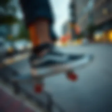 Vans with straps used in an urban skateboarding environment