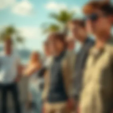 Group of friends in Dickies khaki slim fit enjoying a casual day out