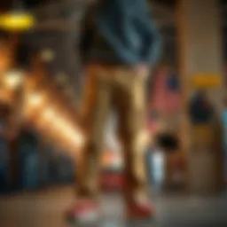 Stylish Dickies khaki slim fit pants on display