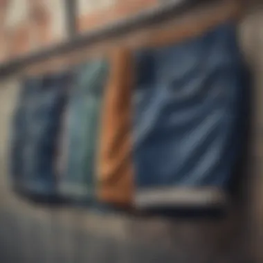 Diverse Styles of Waxed Denim Shorts Variety of waxed denim shorts in different styles and colors