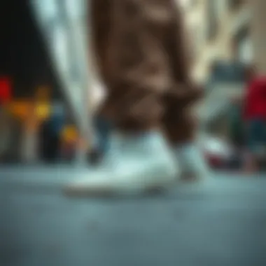 White Gumsole Vans being worn in an urban skate environment