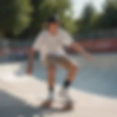 Skater in Action with the Herschel Fanny Pack Skater using the white Herschel fanny pack during a session at the skatepark
