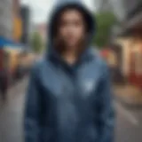 Stylish outdoor jacket with hood showcased in urban environment