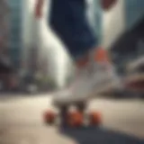 Dynamic skateboarding scene showcasing stylish shoes with wheels