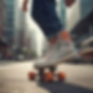 Dynamic Skateboarding Scene Dynamic skateboarding scene showcasing stylish shoes with wheels