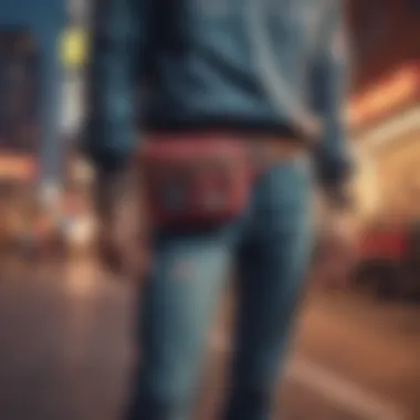 Fanny Pack in Fashionable Setting A fanny pack worn in a fashionable setting.