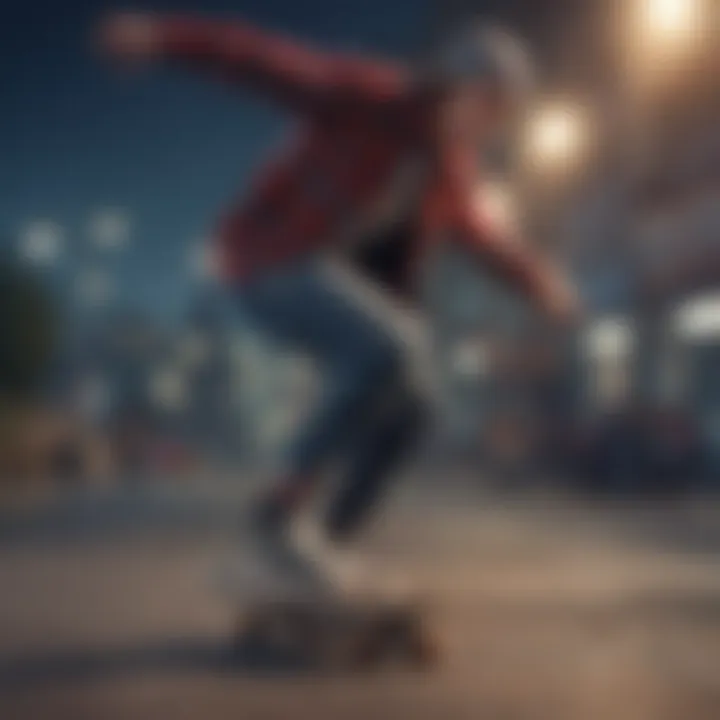 Skateboarder wearing a fashionable flannel while skating