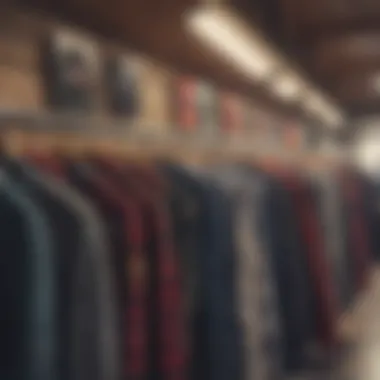 Trendy Flannels Collection Display A collection of trendy flannels displayed on a rack