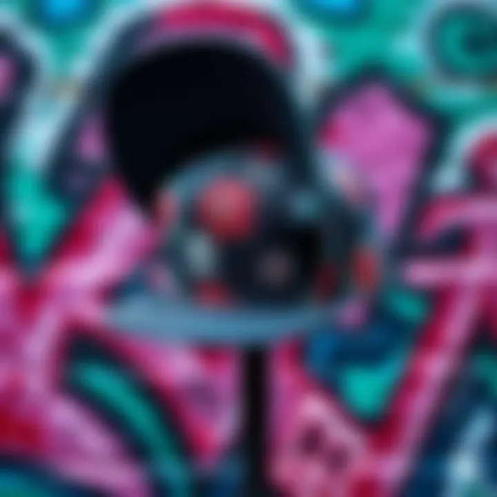 An artistic representation of a flipped hat against a graffiti wall