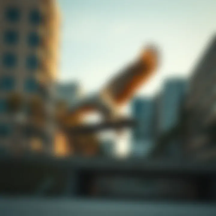 Skateboarding scene featuring the Flying Eagle F3 in an urban environment, emphasizing its functionality.