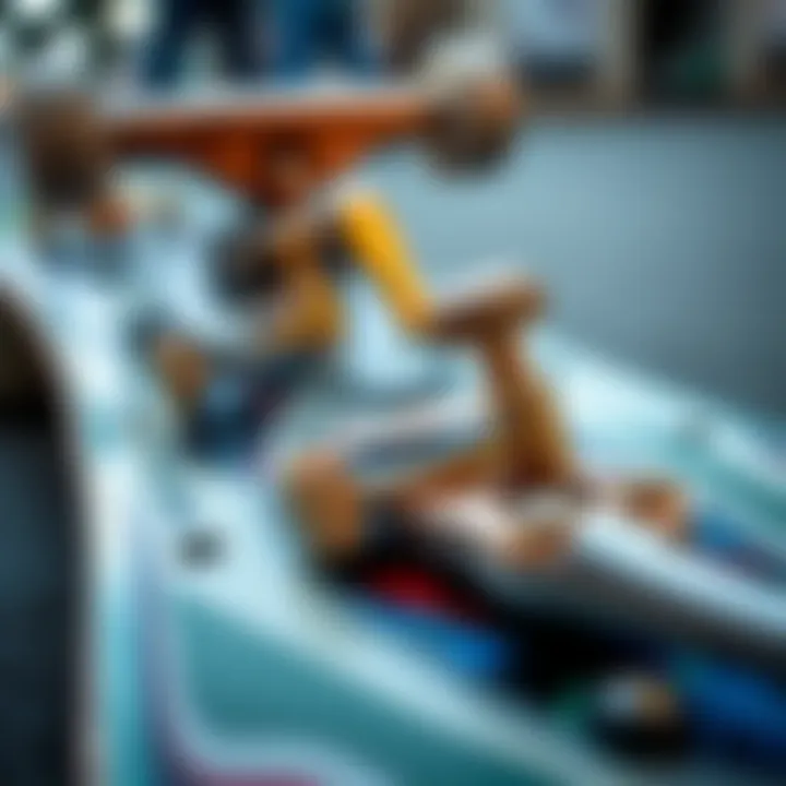 Close-up of the mechanics behind the Flying Eagle F3 skateboard, highlighting its innovative features.