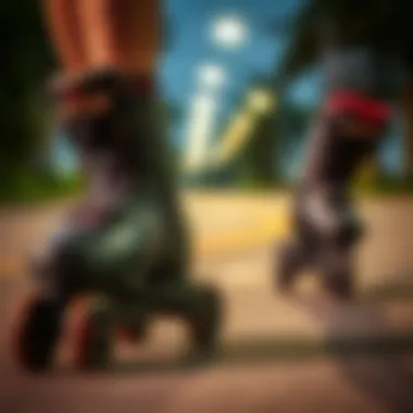 Four-wheel inline skates emphasizing their stability and comfort.