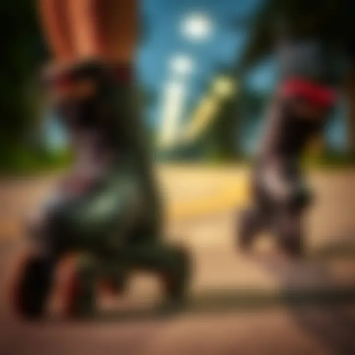 Four-wheel inline skates emphasizing their stability and comfort.