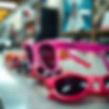 Display of various frame materials for pink sunglasses