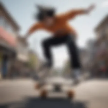 Skateboarder performing tricks while showcasing a Goku Black-themed board.