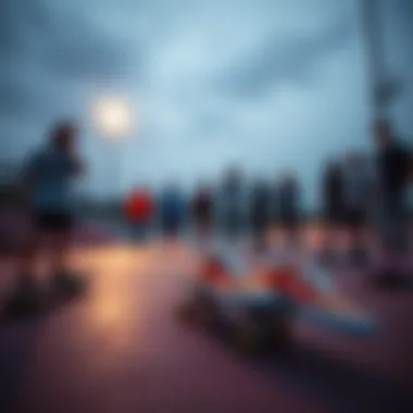 Skaters in a Skate Park with UV-Changing Vans A group of skaters showcasing their UV-changing vans in a skate park