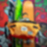 Stylish Herschel Fanny Pack Sixteen showcased against a vibrant skateboard background