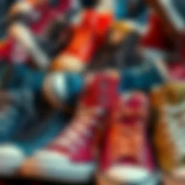 A collection of high top Converses in various colors and styles