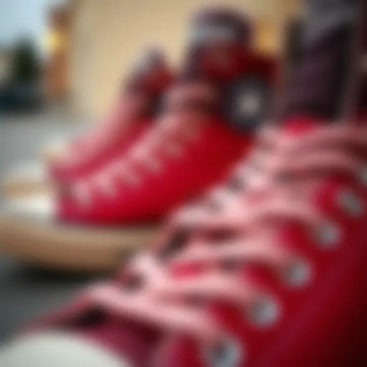 A close-up view of high top Converses showcasing their design details