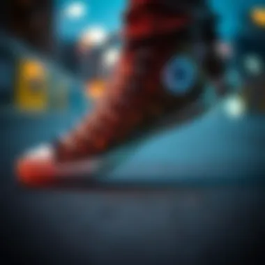 Dynamic view of Hightop Cheetah Converse sneakers showcasing their unique design.