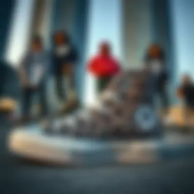 Group of skateboarders showcasing their Hightop Cheetah Converse in an urban environment.