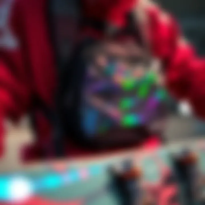 Close-up of holographic features on a hydration pack
