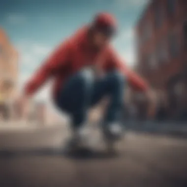 Skateboarder in a Trendy Hoodie Dynamic skateboarder showcasing a stylish hoodie in action