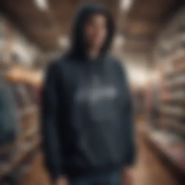 Trendy Hoodie Styles for Skaters Fashionable hoodie designs displayed in a skateboard shop
