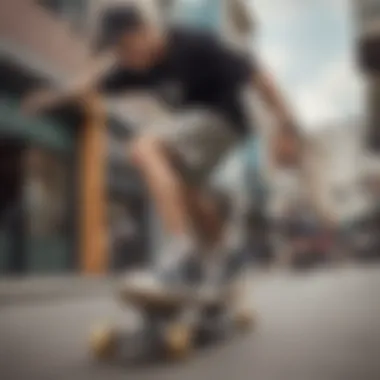 Performance in HUF Shorts Skater performing tricks while wearing HUF shorts