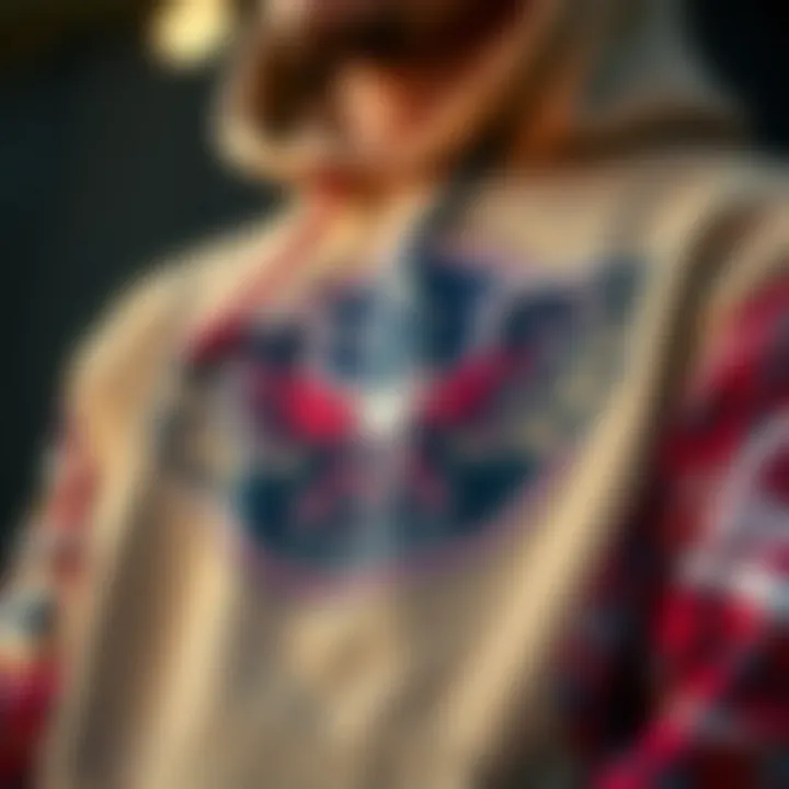 Close-up of the intricate design of an independent skate hoodie