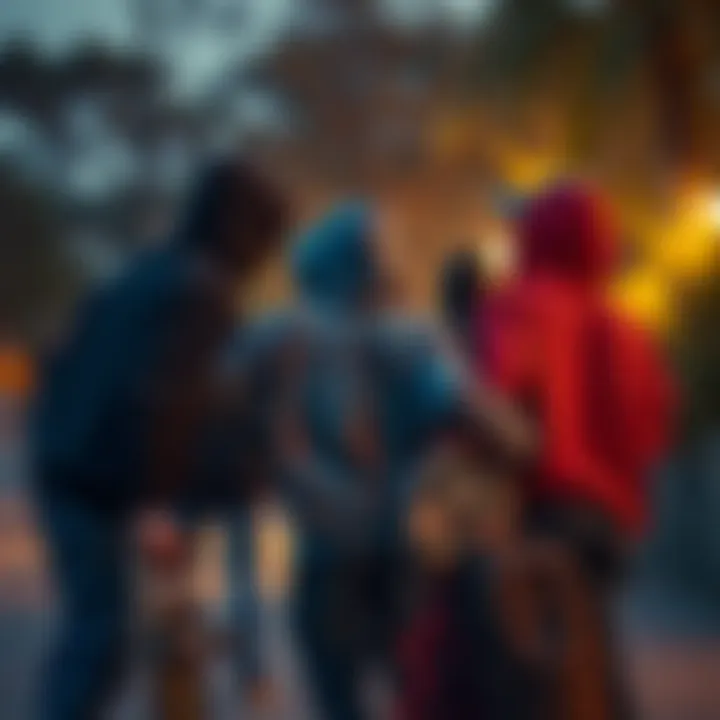 Group of skateboarders bonding while wearing independent hoodies