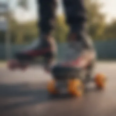 Close-up of skate features highlighting wheel and frame quality