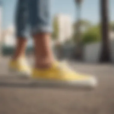 Fashion Statement with Light Yellow Slip-Ons Fashionable outfit featuring light yellow slip-on Vans