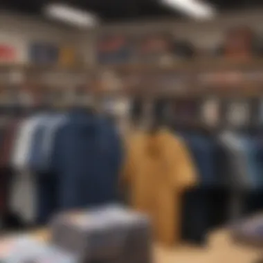 Retail Experience: Shopping for Dickies Shirts An organized display of Dickies shirts in a retail setting.
