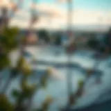 Skate park overview showcasing ramps and skating activity