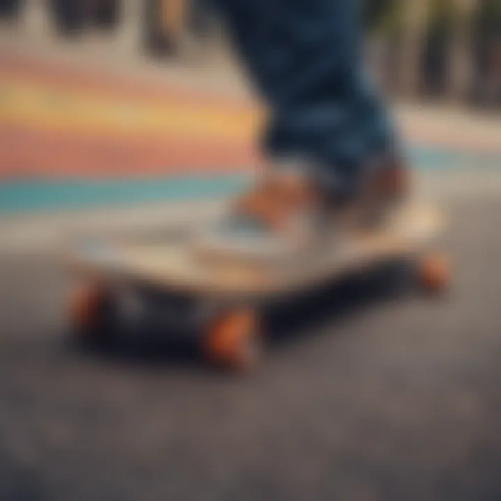 Vibrant skateboarding scene showcasing stripe patterns on boards and apparel