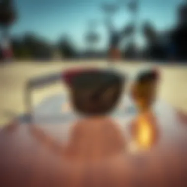 Neff Polarized Sunglasses on Skateboard Deck Stylish Neff polarized sunglasses on a skateboard deck