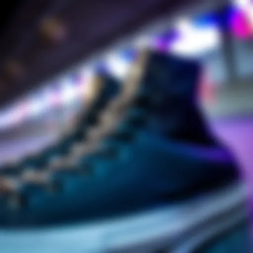 Design Details of New Black Converse Close-up of new black Converse showcasing its design and texture.