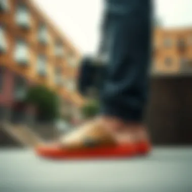 Skateboarding Style with Nike Benassi Sliders Nike Benassi sliders styled with skateboarding gear against an urban backdrop.