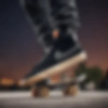 Skater performing tricks while wearing Nike Blazer Hi Black