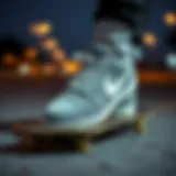 Gray Nike SB Shoes on a Skateboard Gray Nike SB shoes on a skateboard