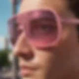 Close-up view of Oakley Sutro pink frame sunglasses showcasing design details