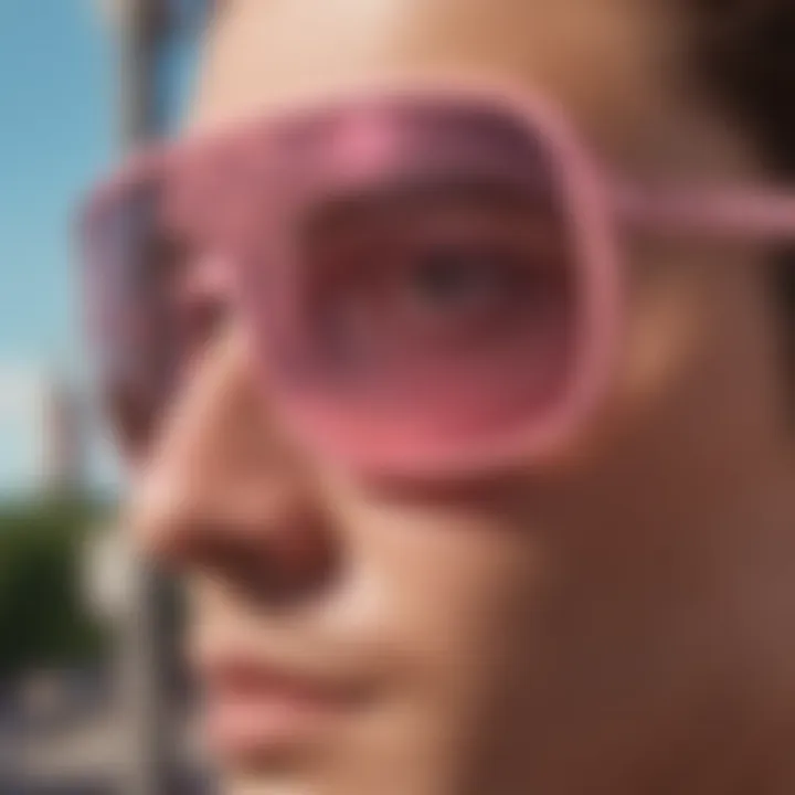 Close-up view of Oakley Sutro pink frame sunglasses showcasing design details