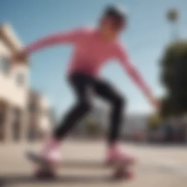 Skater wearing Oakley Sutro pink frame sunglasses in action