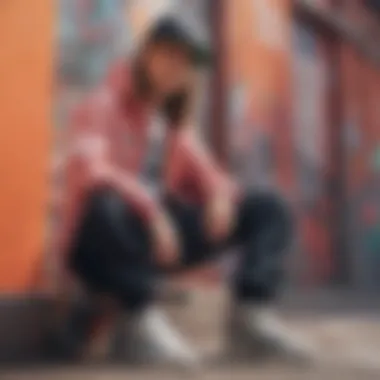 Urban Streetwear Fashion Urban streetwear collection displayed on a vibrant backdrop