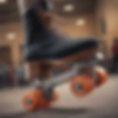 The Blend of Aesthetics and Performance in Motion A designer roller skate in motion, capturing the essence of performance and style.