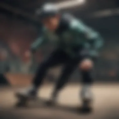 Action Shot of a Skater in the Pit Viper Jacket Skater wearing the Pit Viper Jacket while performing a trick