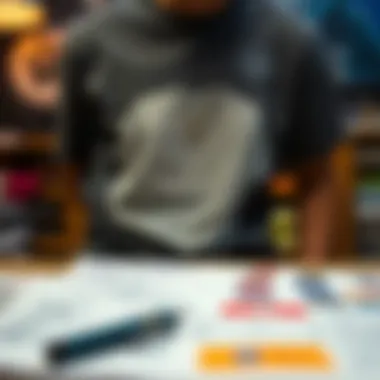 A planning sketch of a shirt design with notes and color swatches