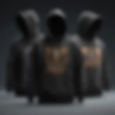 Different designs of black hoodies displayed